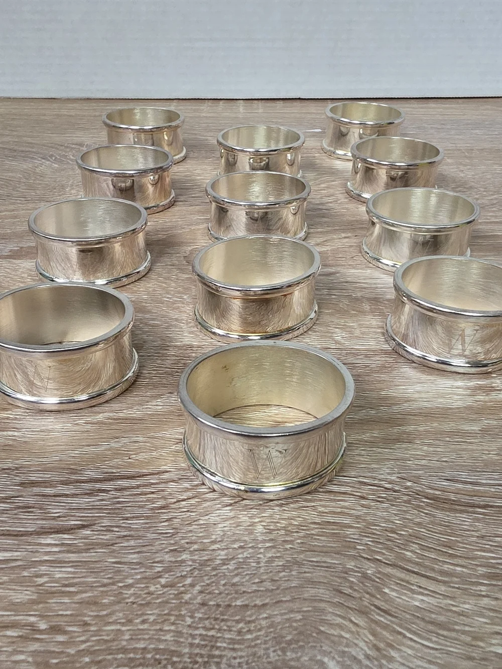 Pottery Barn Maxfield Monogrammed Silver Plated Napkin Rings Set of 12 Letter W